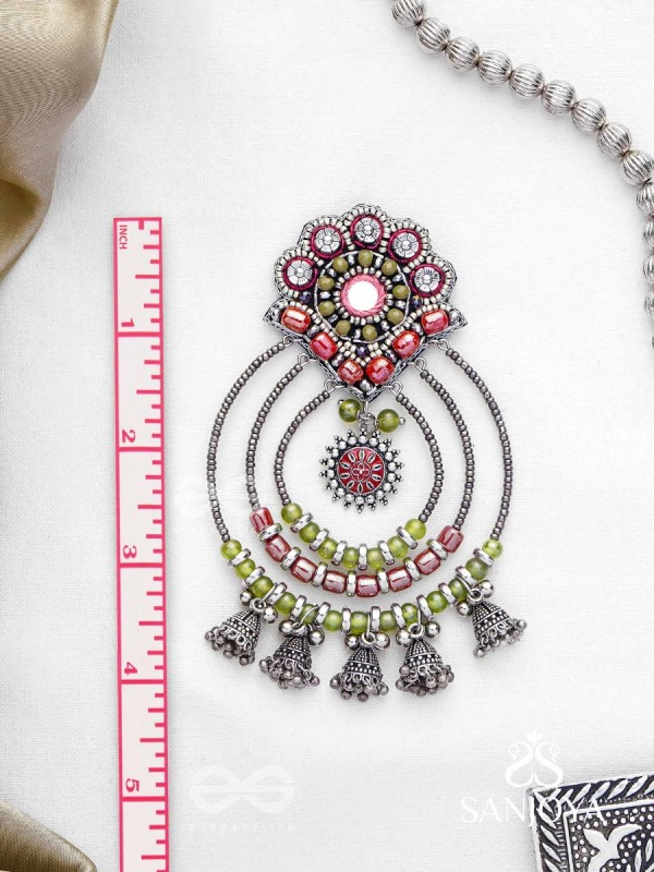 Yashasya - The Magenta Magnificence - Mirror, Resham And Beads Hand Embroidered Oxidised Earrings