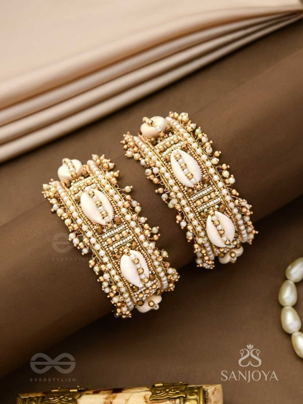 Lavnakar- The Coast Of Treasures- Shells And Beads Hand Embroidered Bangles (Set Of 2)