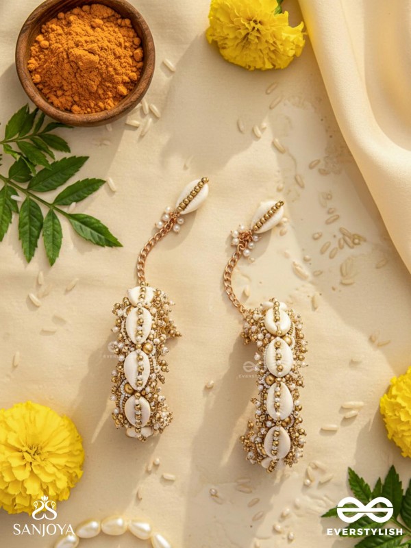 Arthogya  - The Marine Treasures - Shells And Beads Hand Embroidered Cuff Bracelets (Set Of 2)