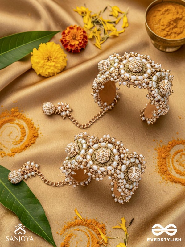 Shlaghya - The Glorious Creations - Beaded Hand Embroidered Cuff Bracelets (Set Of 2)