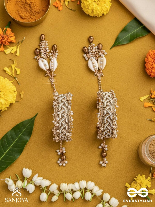 Kapardak - The Angel Braids - Beads, Shells And Glass Drops Hand Embroidered Cuff Bracelets (Set Of 2)