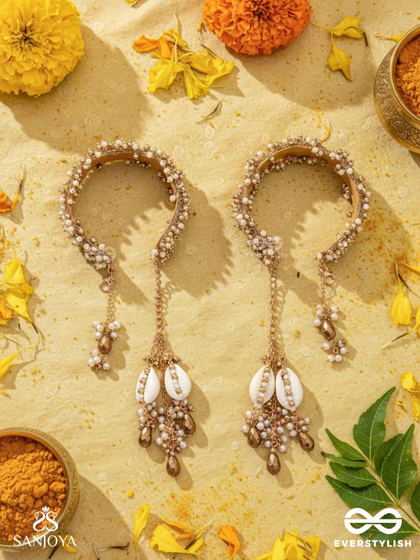 Kapardak - The Angel Braids - Beads, Shells And Glass Drops Hand Embroidered Cuff Bracelets (Set Of 2)