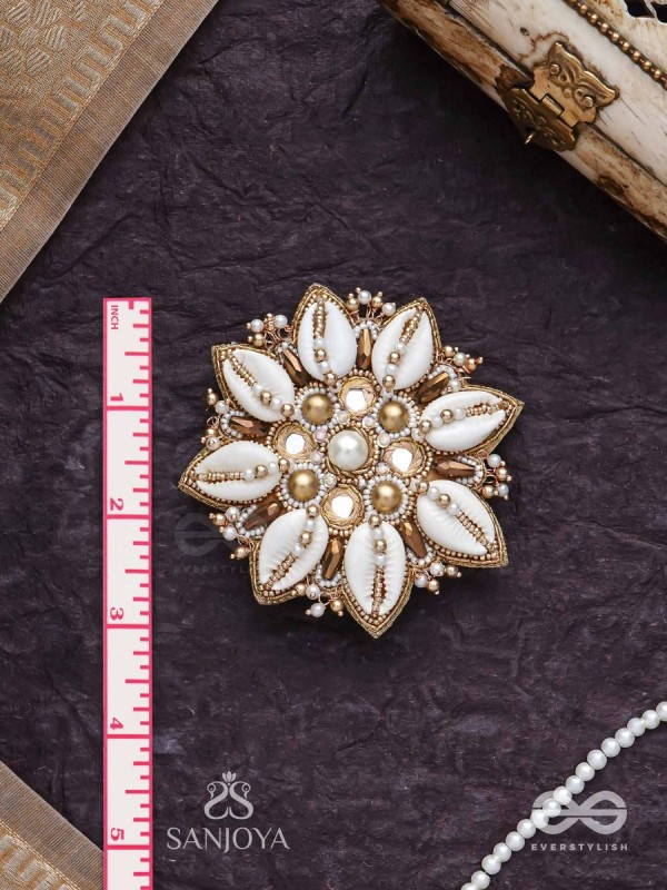 Ucchvasit - The Cowrie Bloom - Mirrors, Shells And Beads Hand Embroidered Hair Accessory