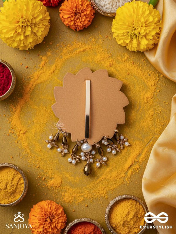 Prabhanjanam - The Stormy Reflectors - Shell, Mirrors And Glass Drops Hand Embroidered Hair Accessory