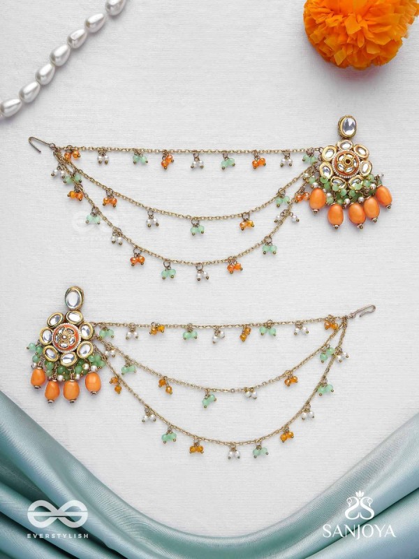 Prasumat - The Ornate Flowers - Polki And Kundan Finished Hand Embroidered Chain Earrings