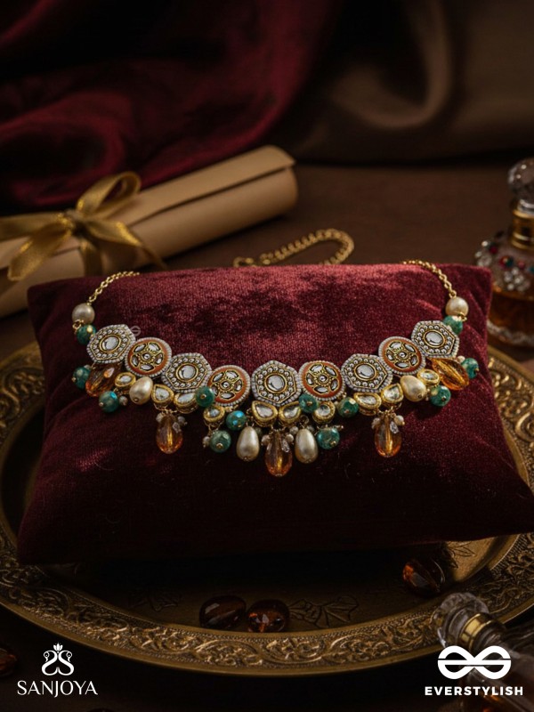 Vesht - The Dreamy Skies - Beads, Polki And Kundan Finished Hand Embroidered Neckpiece