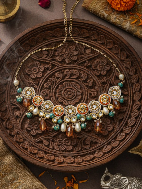 Vesht - The Dreamy Skies - Beads, Polki And Kundan Finished Hand Embroidered Neckpiece