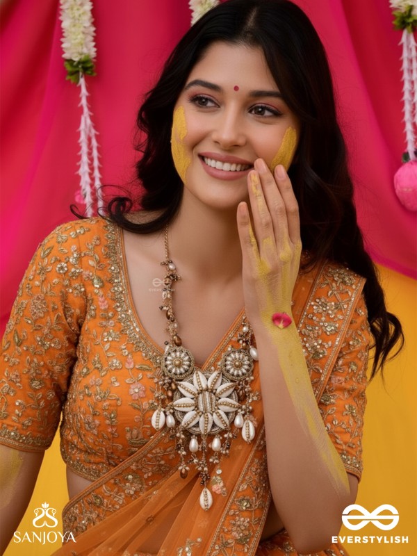 Anvadhya - The Splendid Divinity - Shells, Beads, Pearl And Glass Drops Hand Embroidered Neckpiece