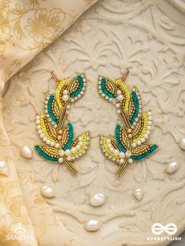 Parnin - The Embellished Feathers - Beads, Sequins And Cutdana Hand Embroidered Earrings