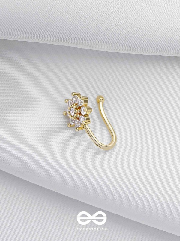 The Gorgeous Bloom - Golden Cubic Zirconia  NoseRing (NON-PIERCING)