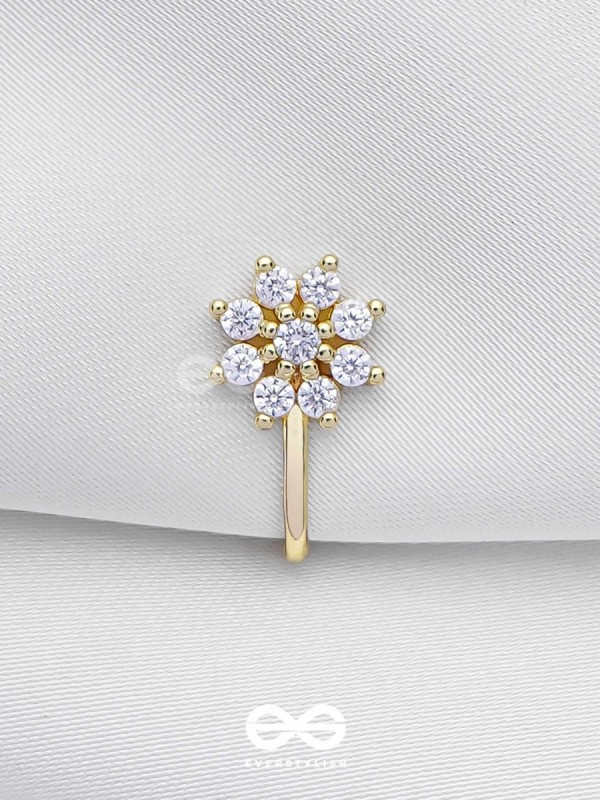 The Gorgeous Bloom - Golden Cubic Zirconia  NoseRing (NON-PIERCING)