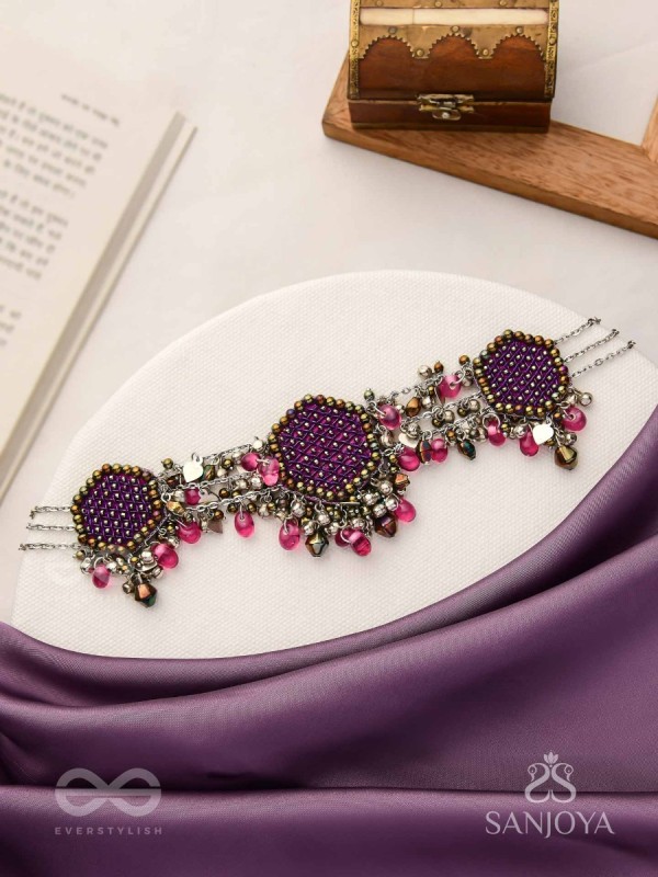 Sukhodaye - The Wine Honeycomb - Beads And Glass Drops Hand Embroidered Oxidised Choker Neckpiece