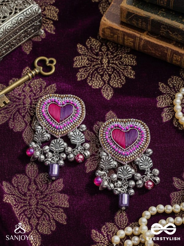 Unmadishnu - The Love Rush - Dabka, Beads And Glass Drops Hand Embroidered Oxidised Earrings
