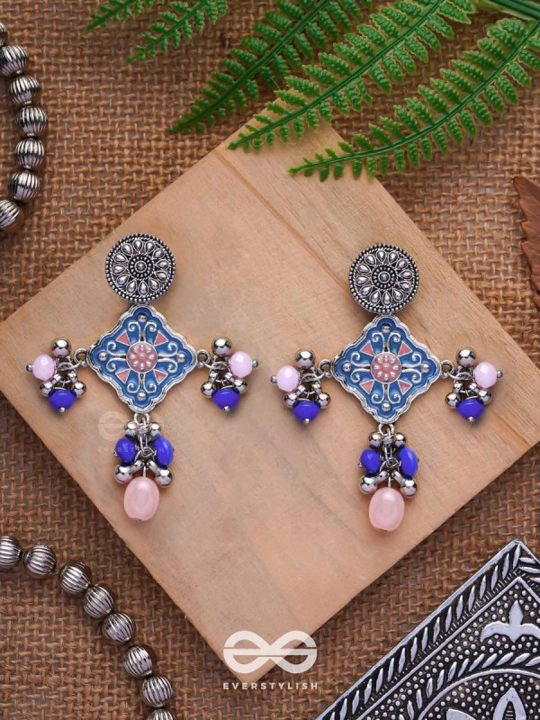 The Sky Blooms - Enamelled Oxidised Earrings