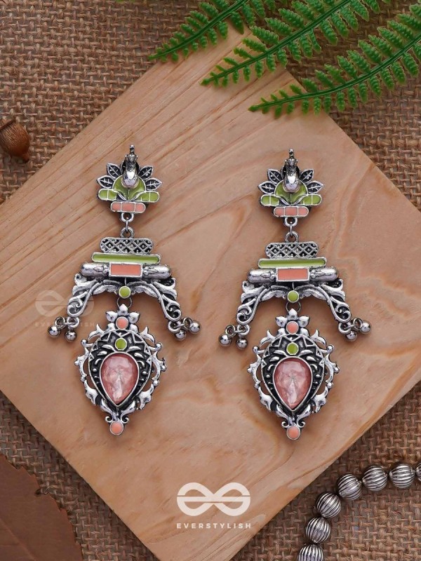 The Birds' Haven - Stone Enamelled Oxidised Earrings