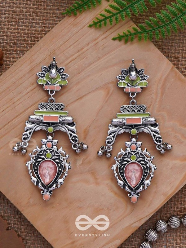 The Birds' Haven - Stone Enamelled Oxidised Earrings