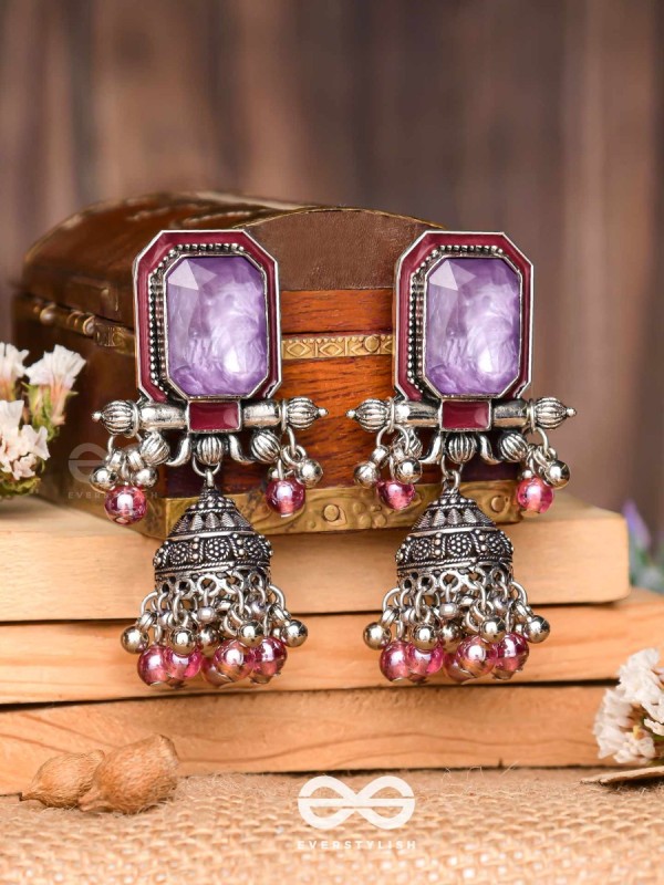 Seasons Of Lavender - Stone Enamelled Oxidised Jhumka Earrings