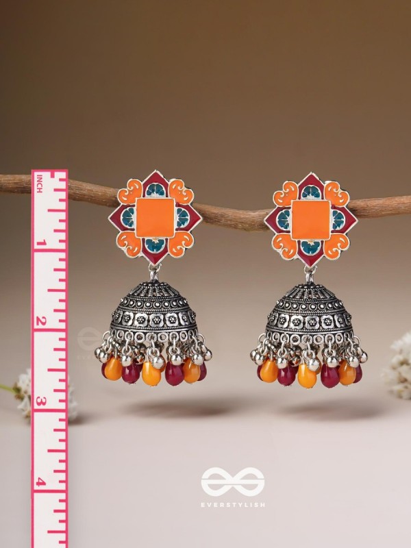 The Warm Hues - Enamelled Oxidised Jhumka Earrings