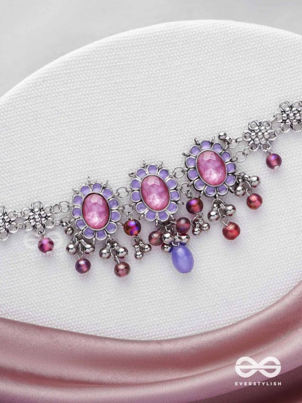 The Flowery Essence - Stone And Glass Drops Enamelled Oxidised Neckpiece