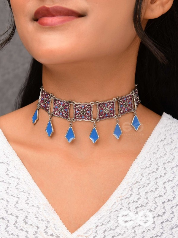 The Authentic Aura - Enamelled Oxidised Choker Neckpiece