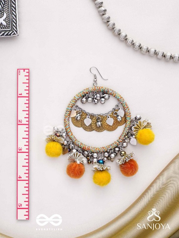 Svarvat - The Melodic Joy - Resham And Coins Hand Embroidered Oxidised Earrings 