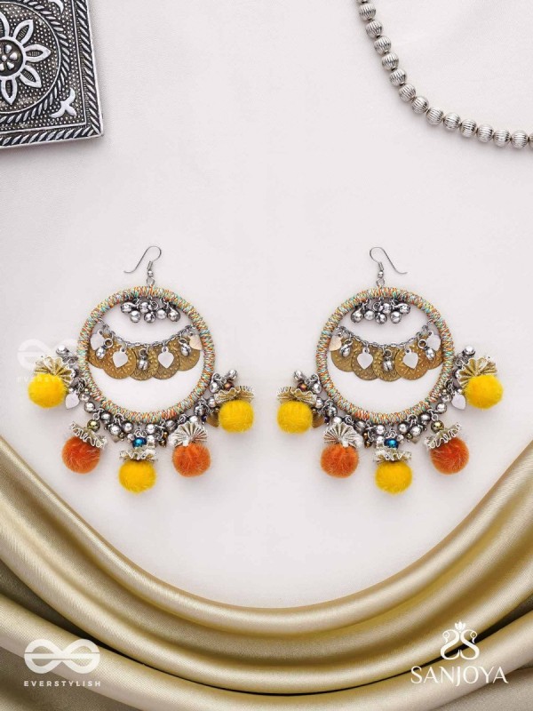 Svarvat - The Melodic Joy - Resham And Coins Hand Embroidered Oxidised Earrings 