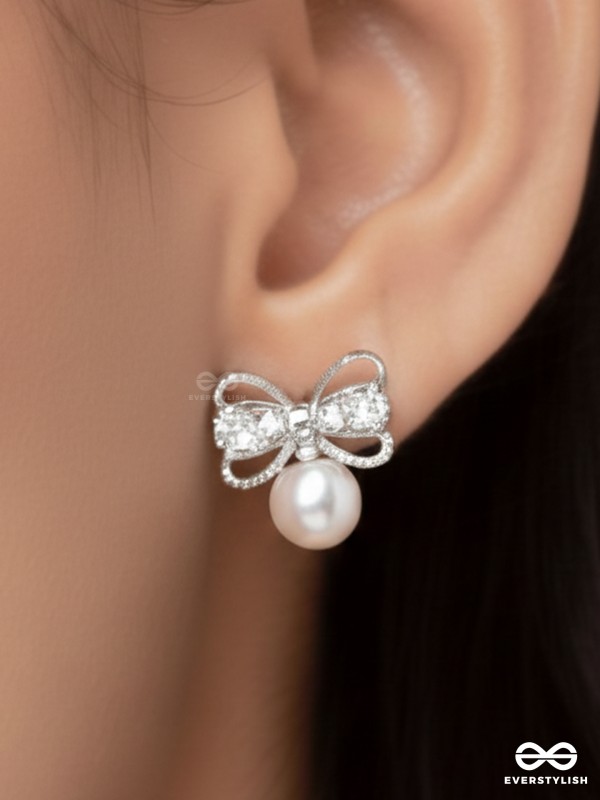 Bows Of Innocence - Embellished Silver Earrings