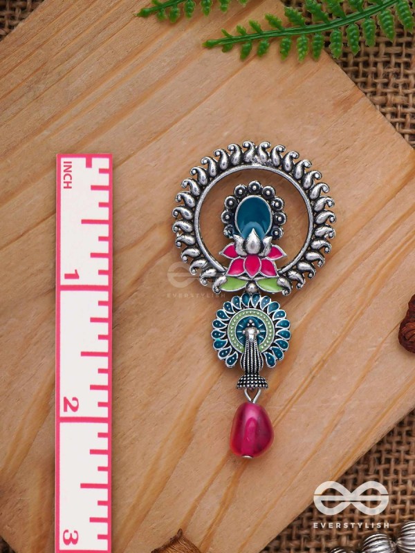 The Peacock Nelumbos - Enamelled Oxidised Earrings