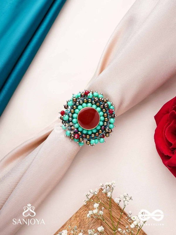 Sthavi - The Plum Vine - Stone And Beads Hand Embroidered Ring