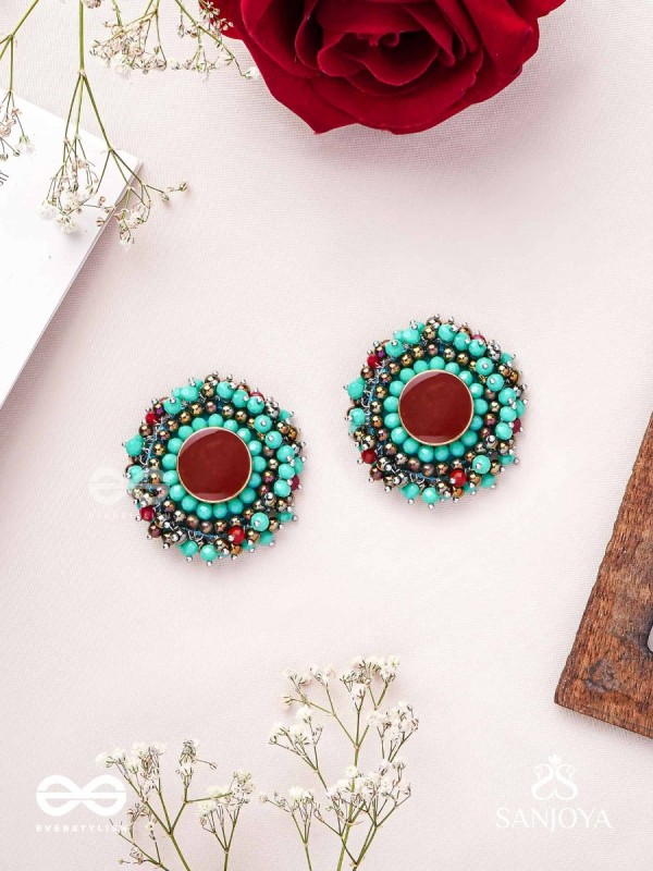 Sushaman - The Calming Greens - Beaded Hand Embroidered Earrings