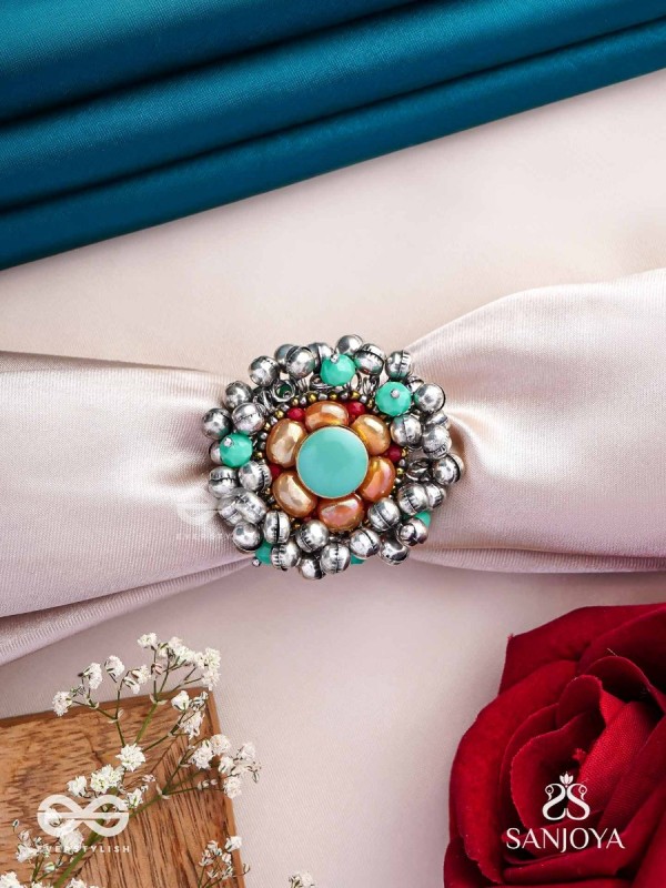 Virutya - The Humming Colours - Stone And Beads Hand Embroidered Ring