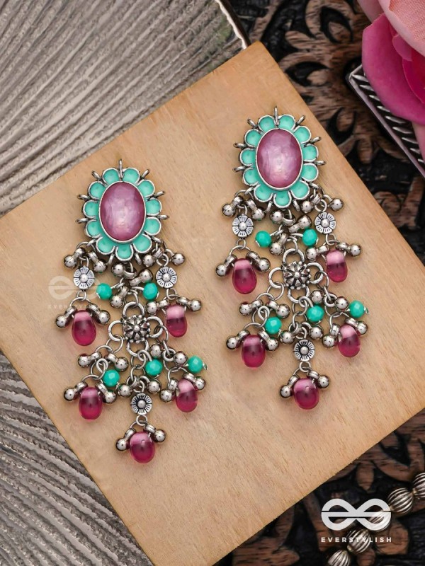 The Rosy Mist - Enamelled Oxidised Earrings