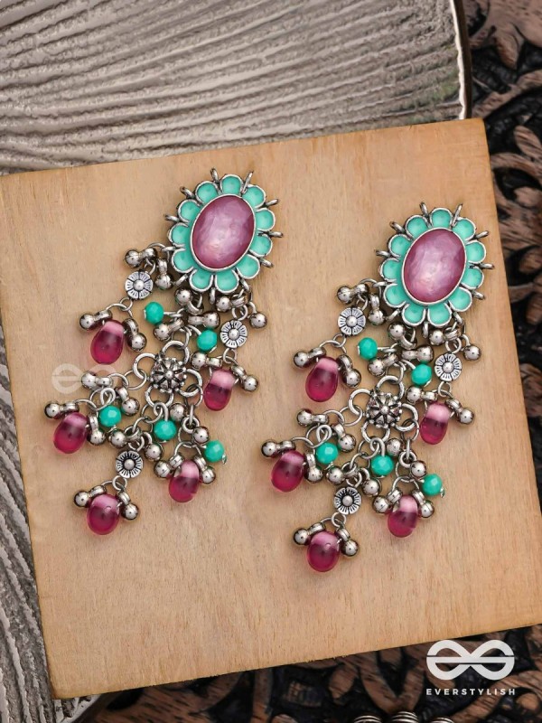 The Rosy Mist - Enamelled Oxidised Earrings