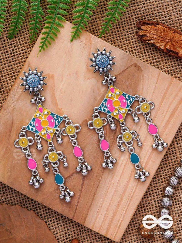 The Sunset Landscape - Enamelled Oxidised Earrings