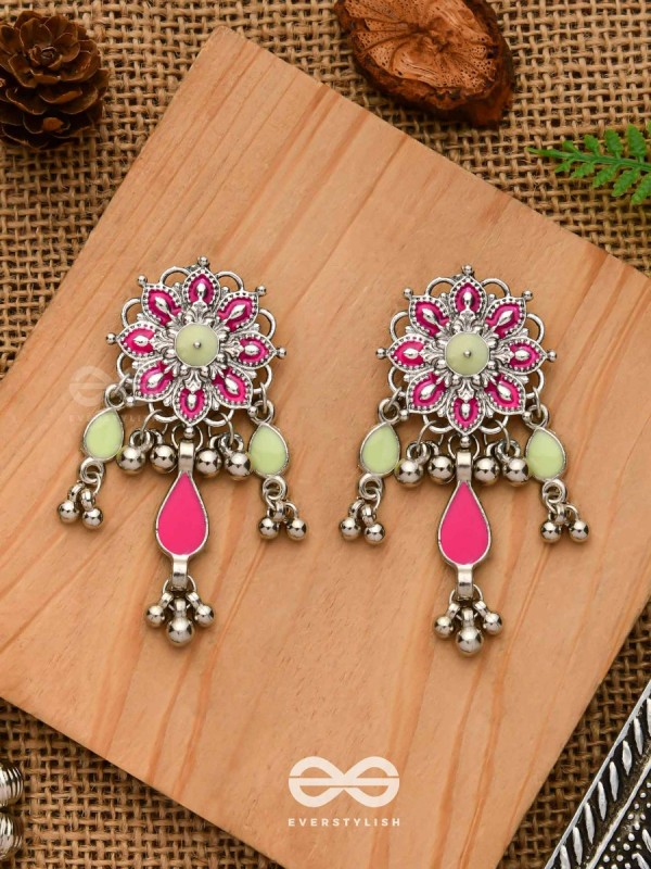 The Hibiscus Fantasy - Enamelled Oxidised Earrings