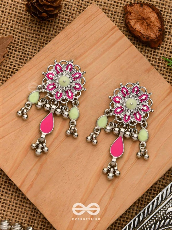 The Hibiscus Fantasy - Enamelled Oxidised Earrings