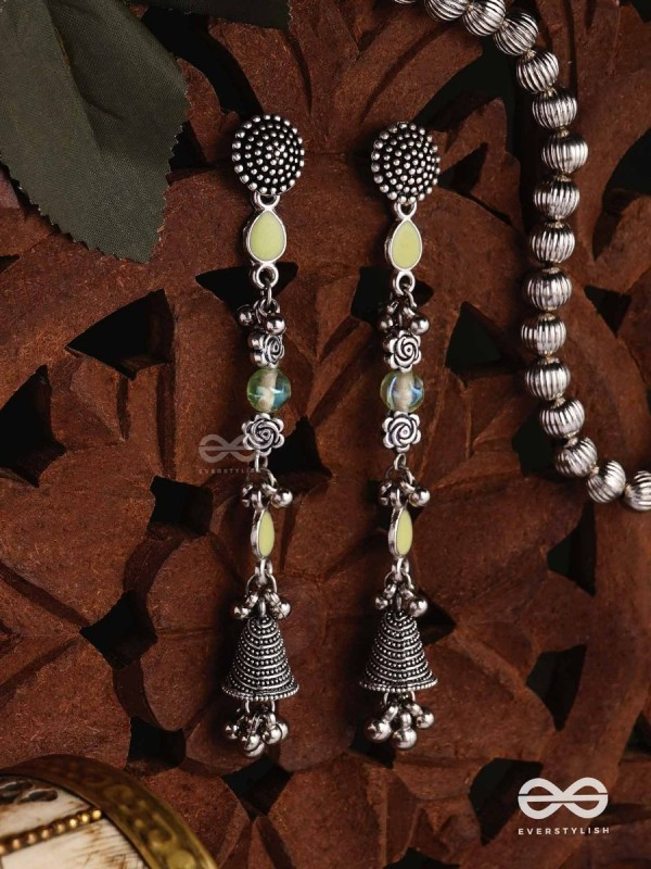 The Jade Jingles - Enamelled Oxidised Long Jhumkis
