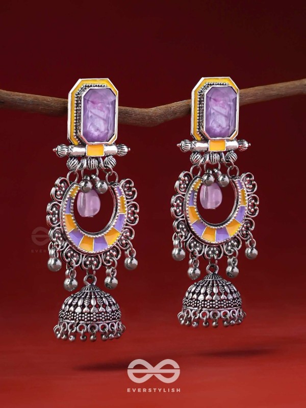 The Lavender Rays - Stone Enamelled Oxidised Earrings