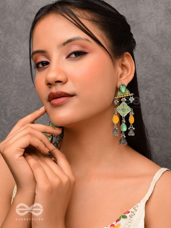 The Sunlit Grove - Stones Enamelled Oxidised Earrings