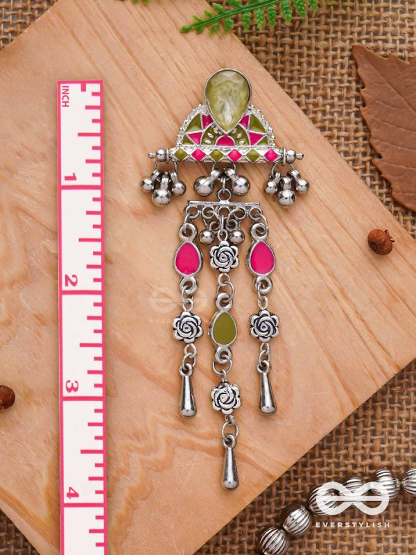 The Olive Roses - Stone Enamelled Oxidised Earrings