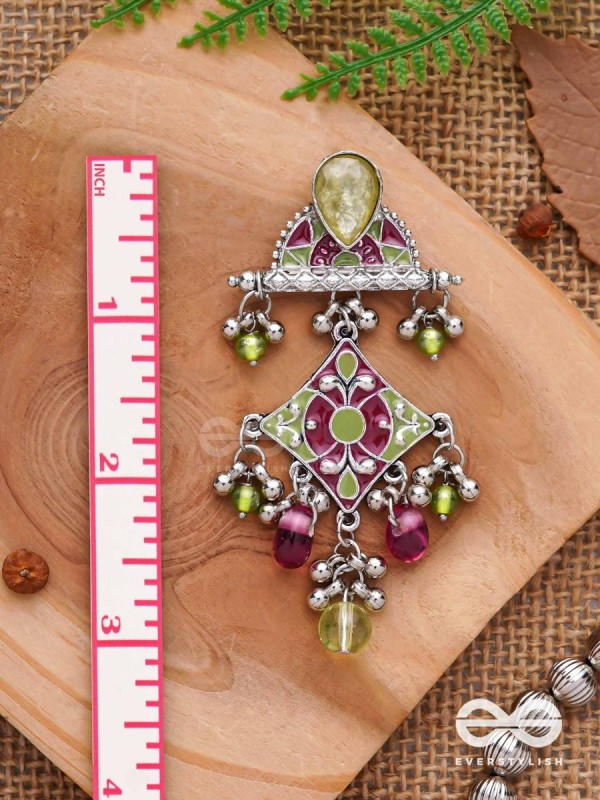 The Fresh Rubies - Stone And Glass Drops Enamelled Oxidised Earrings