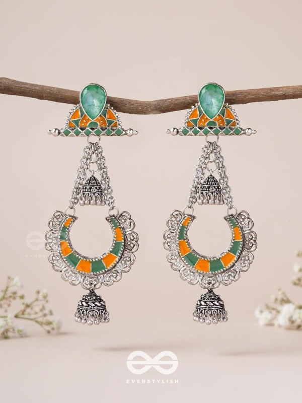 The Sage Swirls - Stone Enamelled Oxidised Earrings