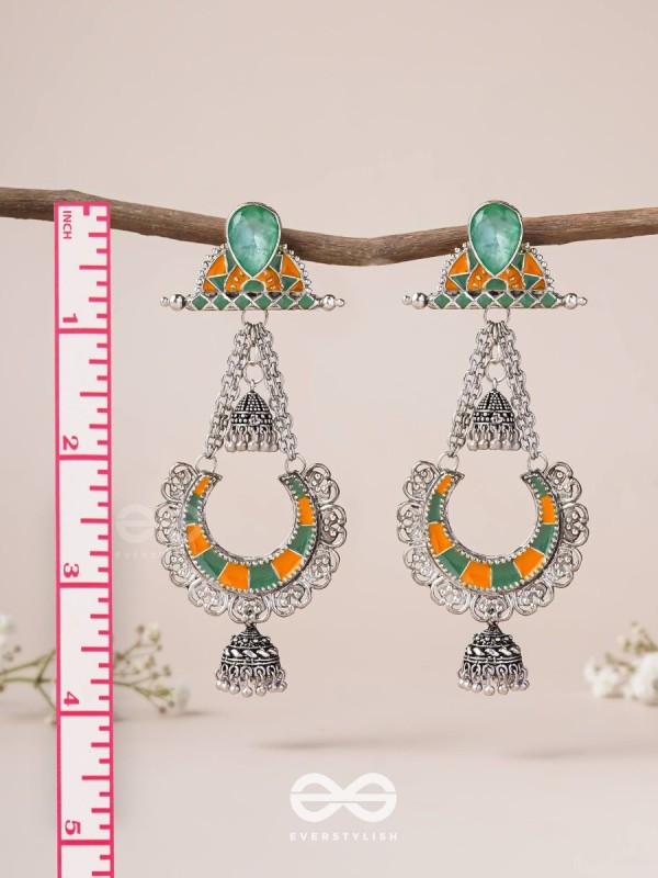 The Sage Swirls - Stone Enamelled Oxidised Earrings