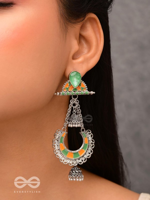 The Sage Swirls - Stone Enamelled Oxidised Earrings