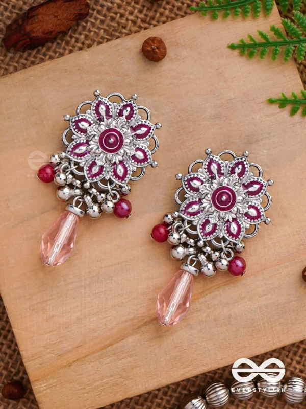 The Rosy Intricacy - Enamelled Oxidised Earrings