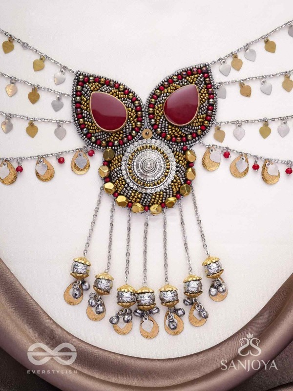 Sambhrit - The Mighty Chants - Beads And Coins Hand Embroidered Oxidised Neckpiece