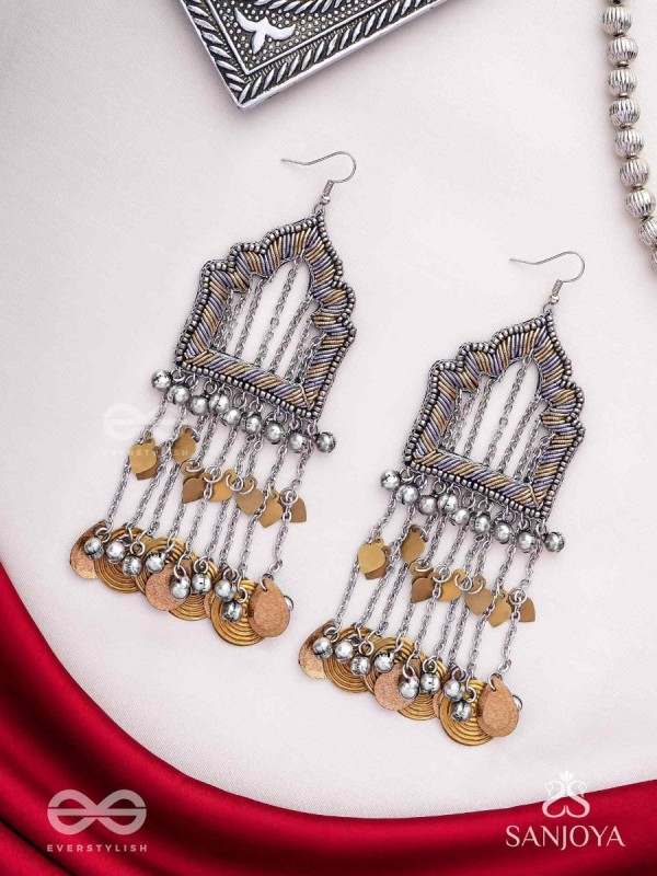 Shamvat - The Homey Tranquillity - Beads, Dabka And Coins Hand Embroidered Oxidised Earrings
