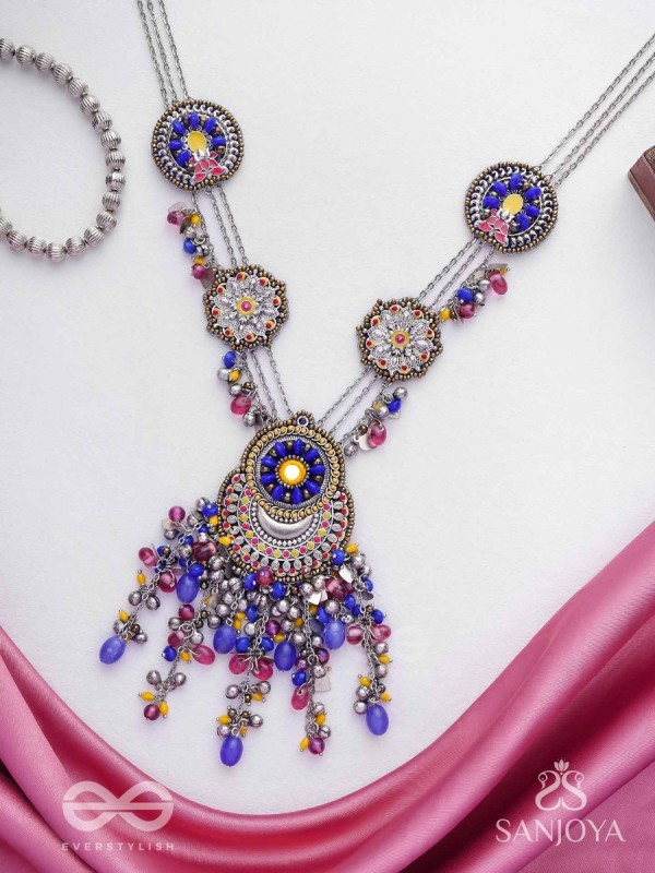 Kshanik - The Skyline Gala - Beads Hand Embroidered Enamelled Oxidised Neckpiece