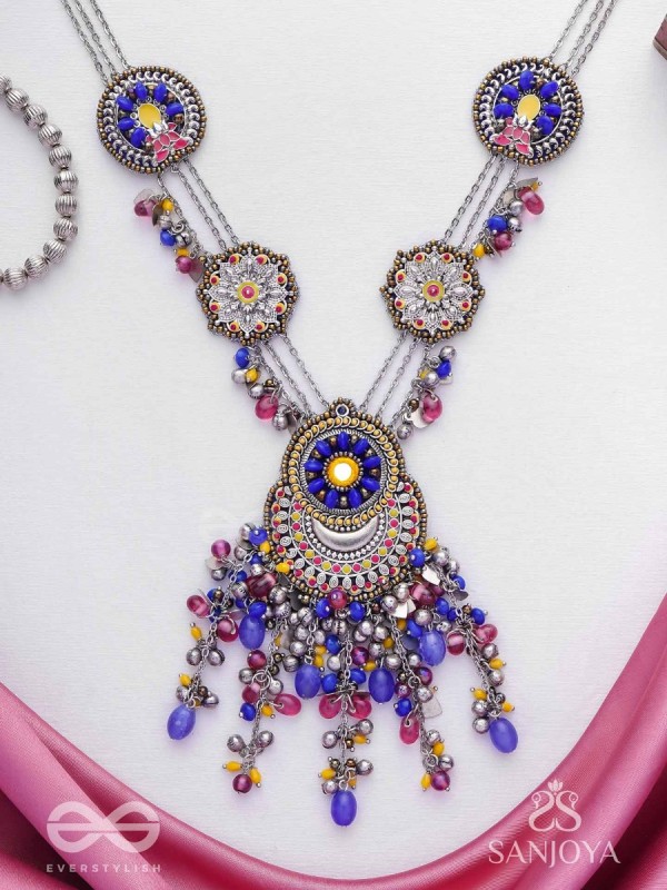 Kshanik - The Skyline Gala - Beads Hand Embroidered Enamelled Oxidised Neckpiece