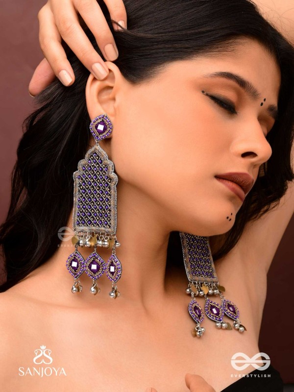 Nripangan - The Royal Pavilions - Beads And Dabka Hand Embroidered Earrings
